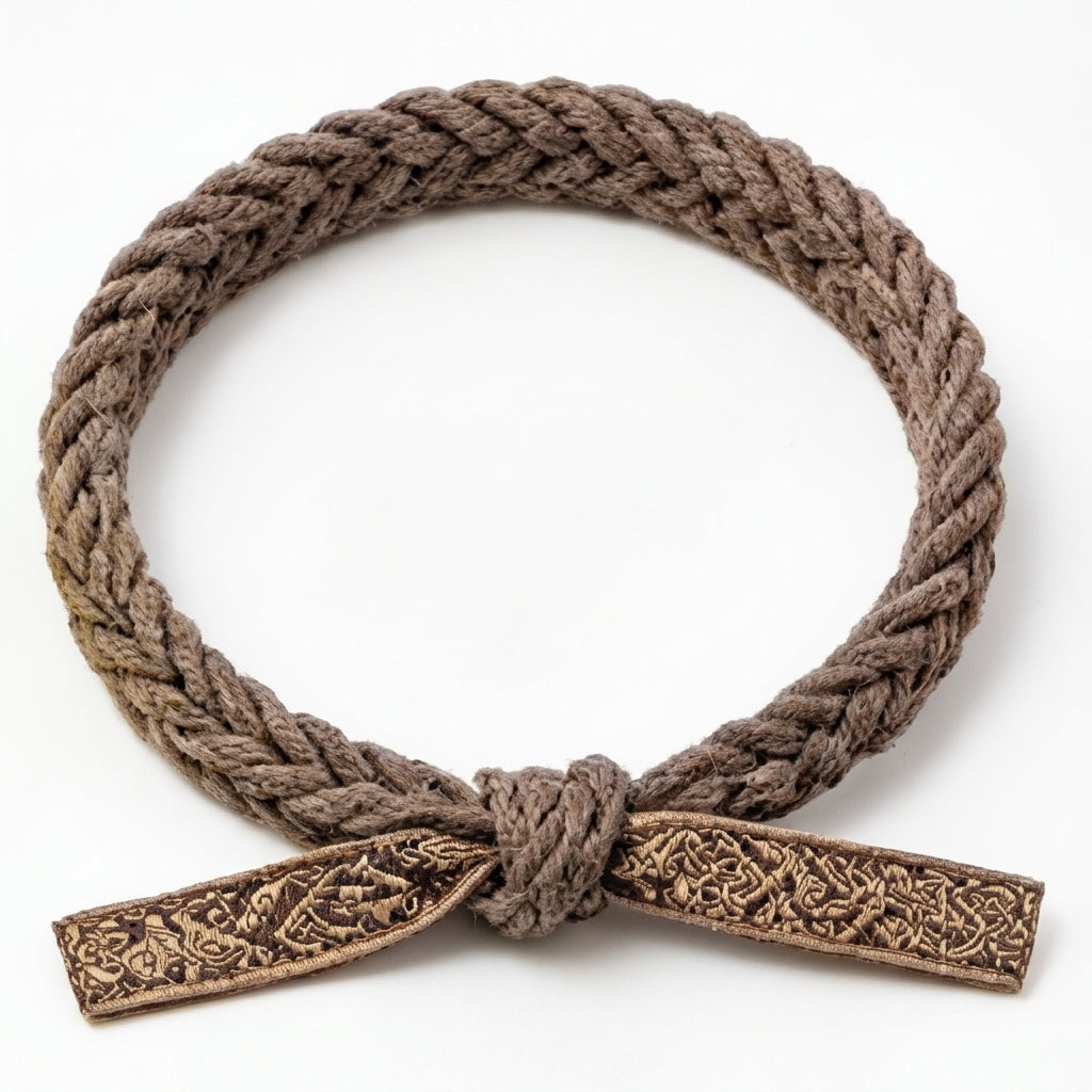 10pcs Braided Brown Rope Bracelet with Patterned Ribbon Tie