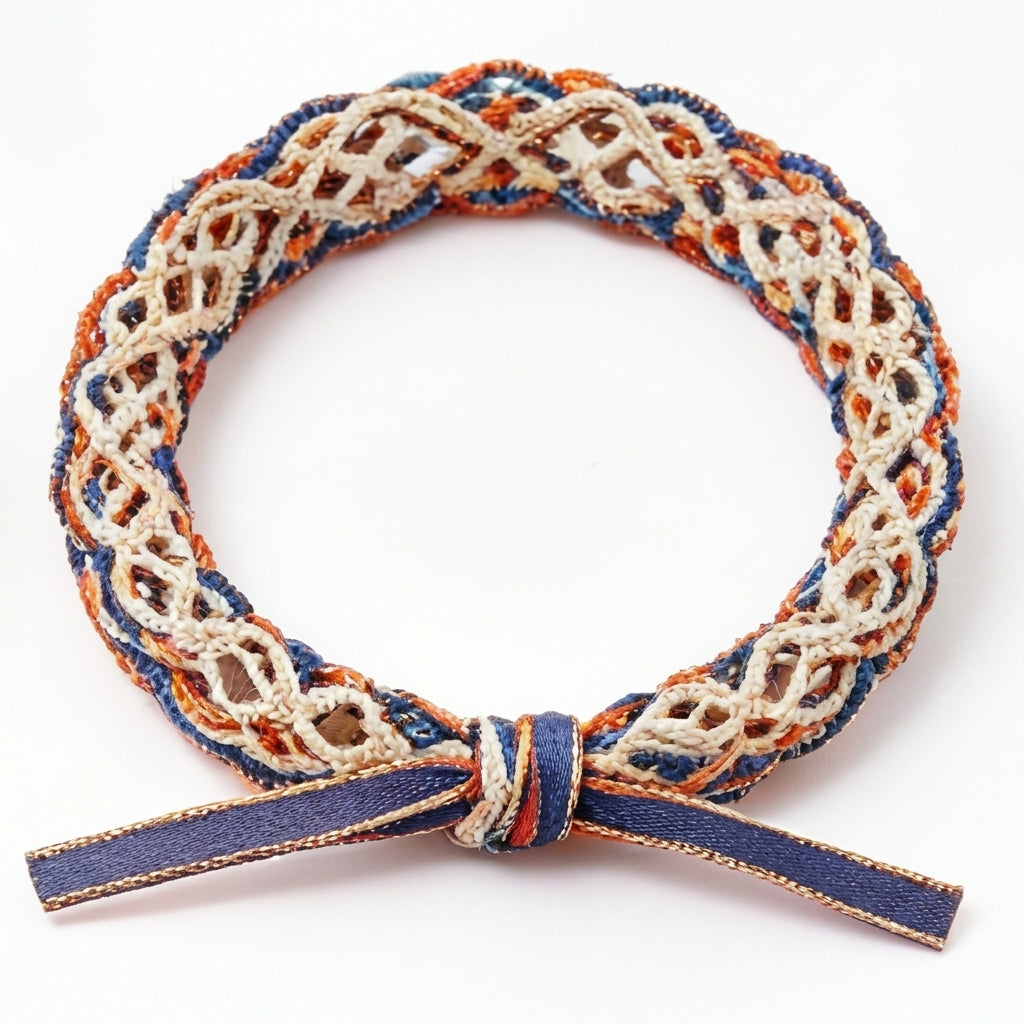 10pcs Navy and Orange Openwork Macrame Bracelet with Gold Ribbon