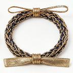 10pcs Metallic Gold and Navy Woven Bracelet with Dual Bow Accents