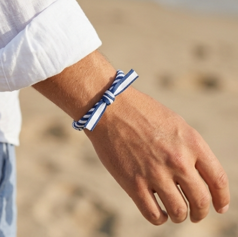 10pcs Blue and White Striped Nautical Rope Bracelet with Ribbon Knot