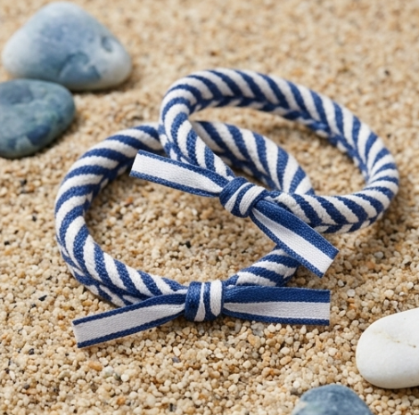 10pcs Blue and White Striped Nautical Rope Bracelet with Ribbon Knot