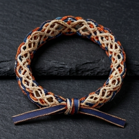 10pcs Navy and Orange Openwork Macrame Bracelet with Gold Ribbon