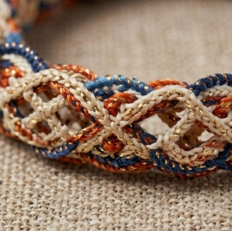 10pcs Navy and Orange Openwork Macrame Bracelet with Gold Ribbon