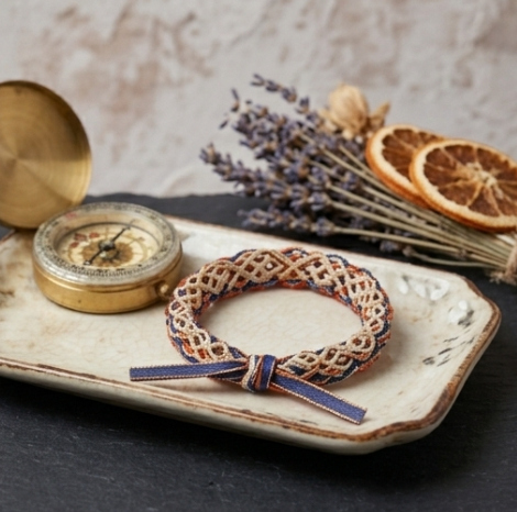 10pcs Navy and Orange Openwork Macrame Bracelet with Gold Ribbon