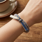 10pcs Blue and Tan Plush Woven Bracelet with Two-Tone Ribbon Bow