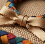 10pcs Multicolor Patchwork Braided Fabric Bracelet with Gold Ribbon Accent