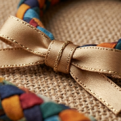10pcs Multicolor Patchwork Braided Fabric Bracelet with Gold Ribbon Accent
