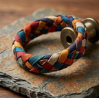 10pcs Multicolor Patchwork Braided Fabric Bracelet with Gold Ribbon Accent