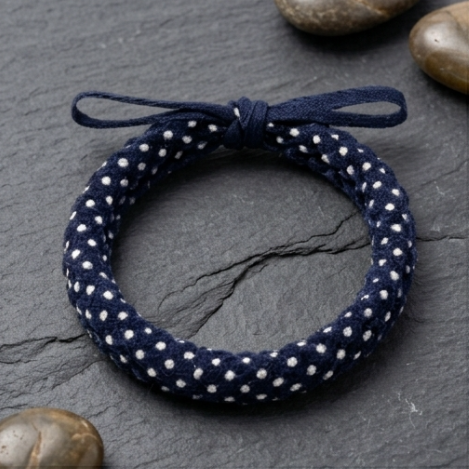 10pcs Navy Blue Polka Dot Braided Fabric Bracelet with Bow