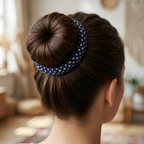10pcs Navy Blue Polka Dot Braided Fabric Bracelet with Bow