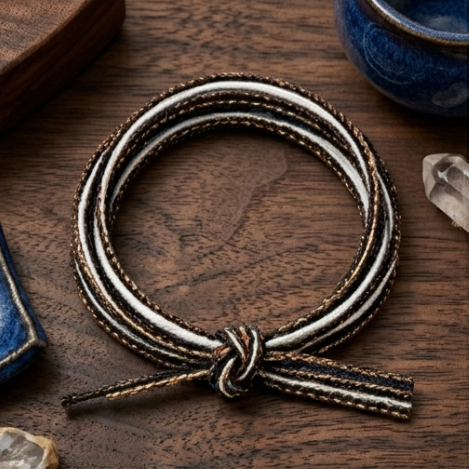 10pcs Black, White, and Gold Metallic Cord Bracelet with Knot Detail