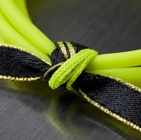 10pcs Neon Yellow Multi-Strand Bracelet with Black and Gold Ribbon