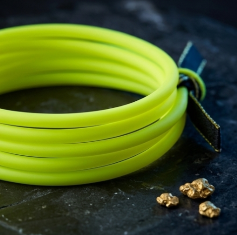 10pcs Neon Yellow Multi-Strand Bracelet with Black and Gold Ribbon