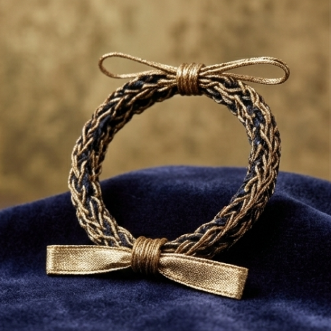 10pcs Metallic Gold and Navy Woven Bracelet with Dual Bow Accents