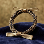 10pcs Metallic Gold and Navy Woven Bracelet with Dual Bow Accents