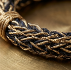 10pcs Metallic Gold and Navy Woven Bracelet with Dual Bow Accents