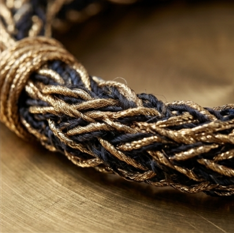 10pcs Metallic Gold and Navy Woven Bracelet with Dual Bow Accents