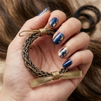 10pcs Metallic Gold and Navy Woven Bracelet with Dual Bow Accents