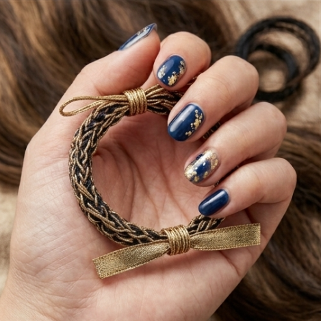 10pcs Metallic Gold and Navy Woven Bracelet with Dual Bow Accents
