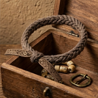 10pcs Braided Brown Rope Bracelet with Patterned Ribbon Tie