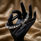 10pcs Black Braided Pearl and Rhinestone Bracelet with Gold-Edged Ribbon