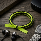 10pcs Black and Neon Yellow Braided Cord Bracelet with Ribbon Tie
