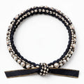 10pcs Black Braided Pearl and Rhinestone Bracelet with Gold-Edged Ribbon
