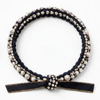 10pcs Black Braided Pearl and Rhinestone Bracelet with Gold-Edged Ribbon