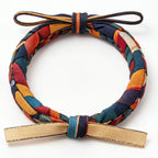 10pcs Multicolor Patchwork Braided Fabric Bracelet with Gold Ribbon Accent